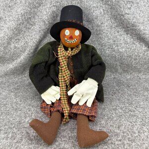 ✅VTG Pumpkin-Head Scarecrow Folk Doll  20" Tall Handcrafted Backporch Friends